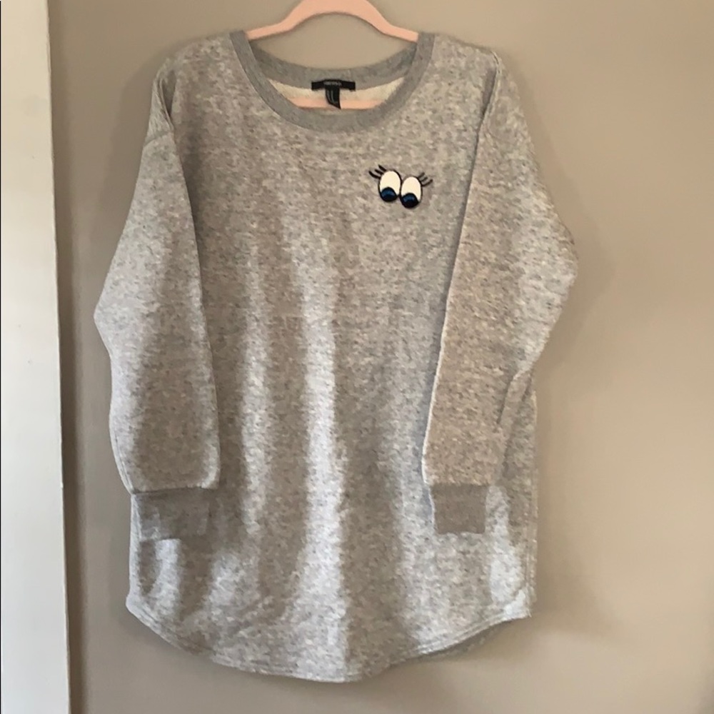 Forever 21 Grey Sweatshirt Dress with Playful Eyes